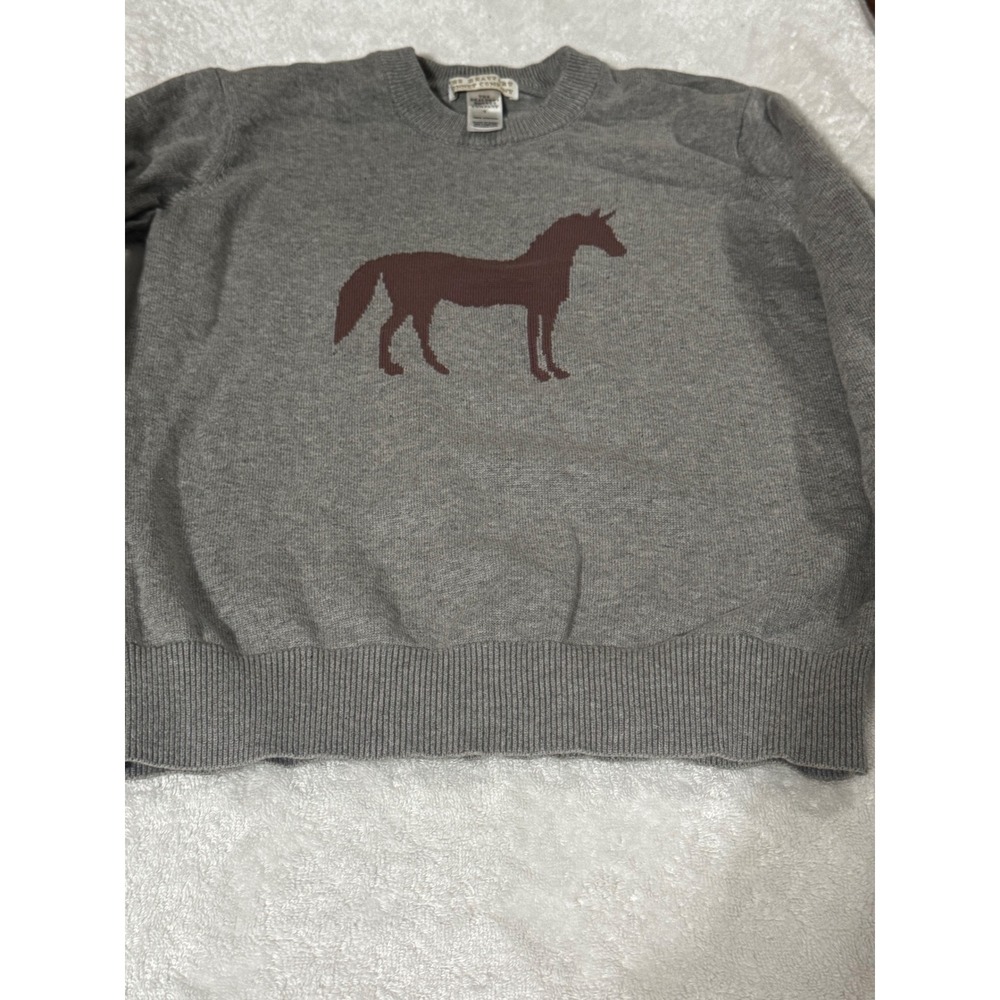 Beaufort Bonnet Company Kids Gray Cotton Intarsia Horse Crewneck Sweater Size 7 - Picture 4 of 5
